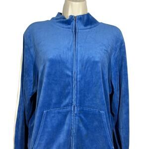 Vintage 80s Velour Track Jacket Blue - S